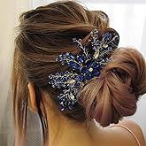 Missgrace Bride Silver Blue Rhinestones Hair Comb Silver Sparkling Dainty Flower Faux Pearls Blue Rhinestones Headpiece Elegant Hair Comb Hair Accessoires for Bride Women