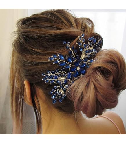 Amazon.com : Aimimier Bridal Royal Blue Crystal Hair Comb  display picture 2