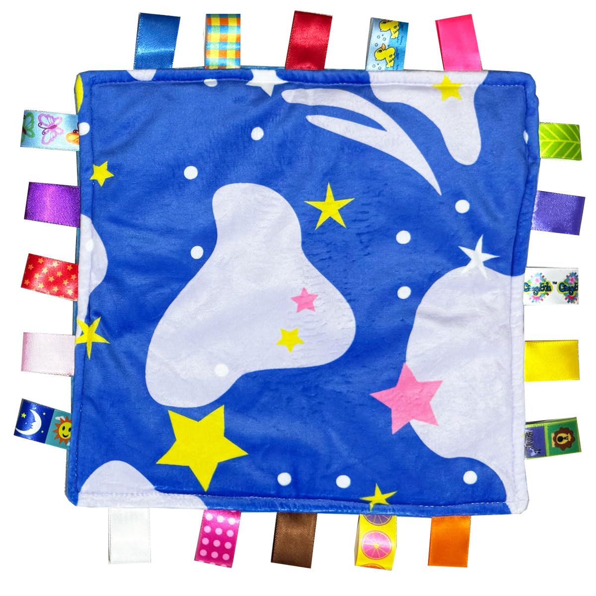 Eyands Comforter Blanket, Tag Blanket NO Crinkle Sound Blue with Colorful Tag, Taggy Blanket Gift for Baby Boys