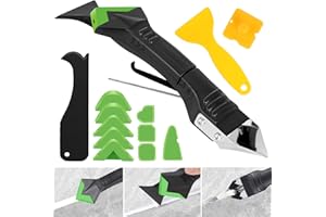 JIDOMIFURNIS Caulking Tool 5 in 1, Caulk Remover & Silicone Sealant Finishing Kit with Grout Scraper and 6 Silicone Pads, Ideal for Kitchen, Bathroom, and Window Sealing