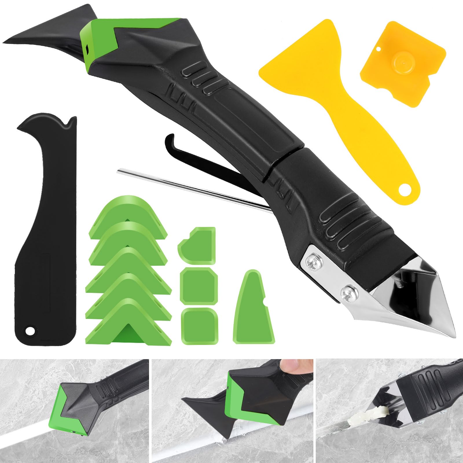 Photo 1 of Caulking Tool 5 in 1, Caulk Remover & Silicone Sealant Finishing Kit with Grout Scraper and 6 Silicone Pads, Ideal for Kitchen, Bathroom, and Window Sealing