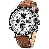 PINDOWS Watches for Men, 30M Waterproof Military Digital Analog Outdoor Sport Watch Multifunctional Wristwatch with Dual Time LED Backlight Alarm Stopwatch Calendar