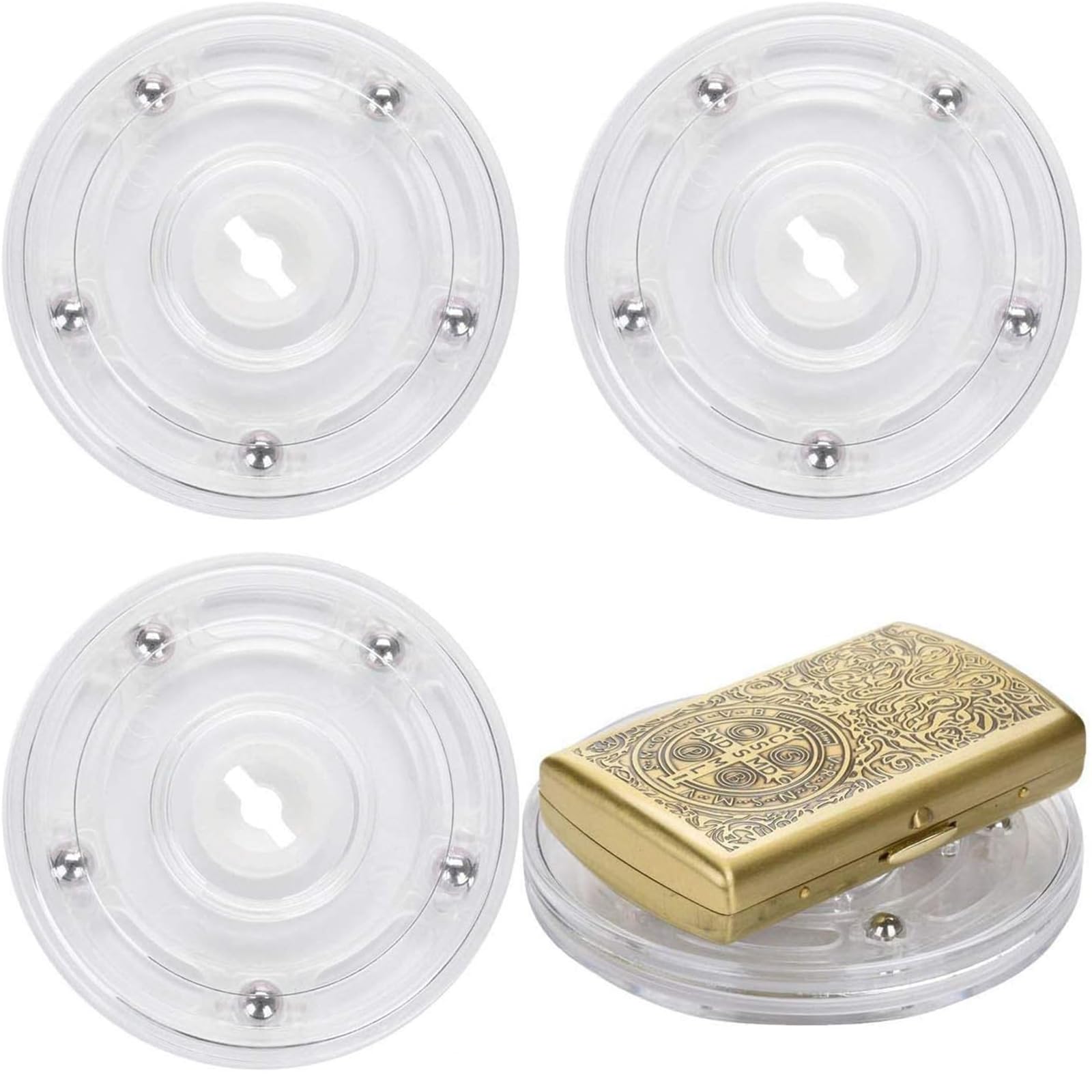 TamBee Lazy Susan Turntable Storage Organizer for Cupboard Spice Rack Kitchen Condiment Holder Rotating Swivel Stand Turntable Ball Bearings Stand (Clear, 10cm (2PCS))