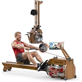 Wenoker Water Rowing Machine, Foldable Saving,Immersive Water Rower | 14L Large Leak-Proof Tank, Water Resistance Adjustment, Monitor &amp; Bluetooth,350LBS Weight Capacity,Premium Solid Wood Frame
