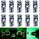 AUXLIGHT Green T5 37 74 2721 PC74 PC37 LED Bulb, 3030 Chips Super Bright 12 Volt Replacements, Interior Dome Map Dashboard Indicator Instrument Panel Gauge Cluster Lamp Lights (Pack of 10)
