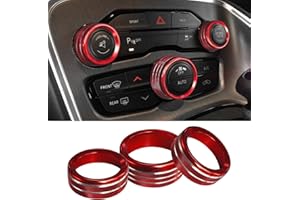 Tecledsn 3PCS Air Conditioner Switch Button Knob Cover, Aluminum Alloy Knob Ring Trim Cover, Climate Control Knob Covers, Auto Accessories Compatible with Dodge Challenger Durango 2015-2022 (Red)