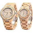 BEWELL ZS-100B Couple Wooden Quartz Watch Men and Women Handmade Lightweight Date Display Fashion Watches