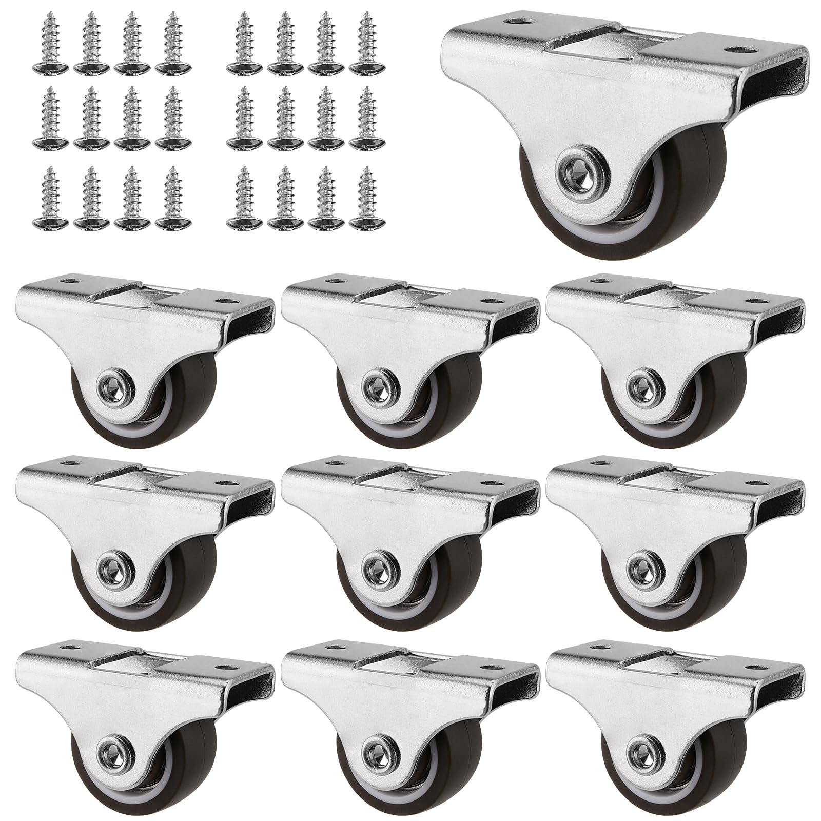 SEUNMUK 10 Pack 25mm Heavy Duty Caster Wheels - 1 Inch Silent Furniture Castors With Rubber Trolley Base for Moving Small Furniture, Maximum 15Kg Per Unit