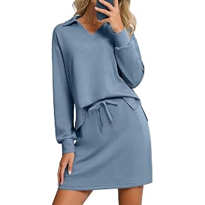 Womens Striped 2 Piece Outfits Skirt Set Summer Casual Short Sleeve Polo Skort Workout Set Matching Lounge Sets
