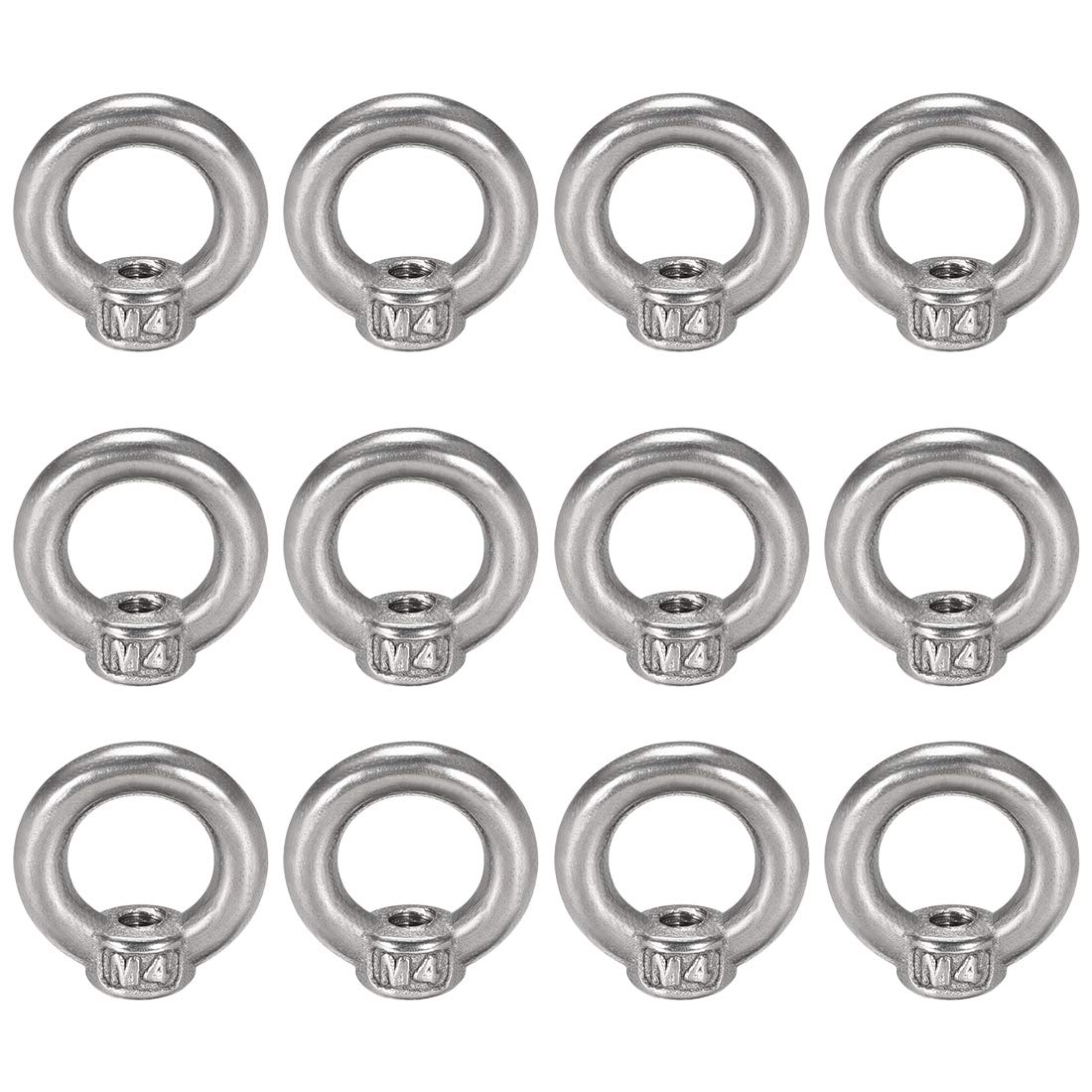 Sourcingmap Lifting Eye Nut M4 Female Thread 304 Stainless Steel Round Shape for Rope Fitting Pack of 12