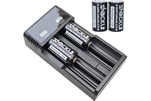 funkawa 18350 1100mAh Flat Top Battery (4-Pack) with USB Battery Charger, ShockLi 18350 10A Discharge High Drain 3.7v Rechargeable Batteries