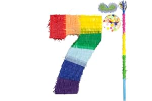 kaimei Number Pinata Small Pinata for Birthday Anniversary Celebration Decoration Theme Party Cinco de Mayo Fiesta Supplies with Stick Multicolor Colorful Pinata (7)