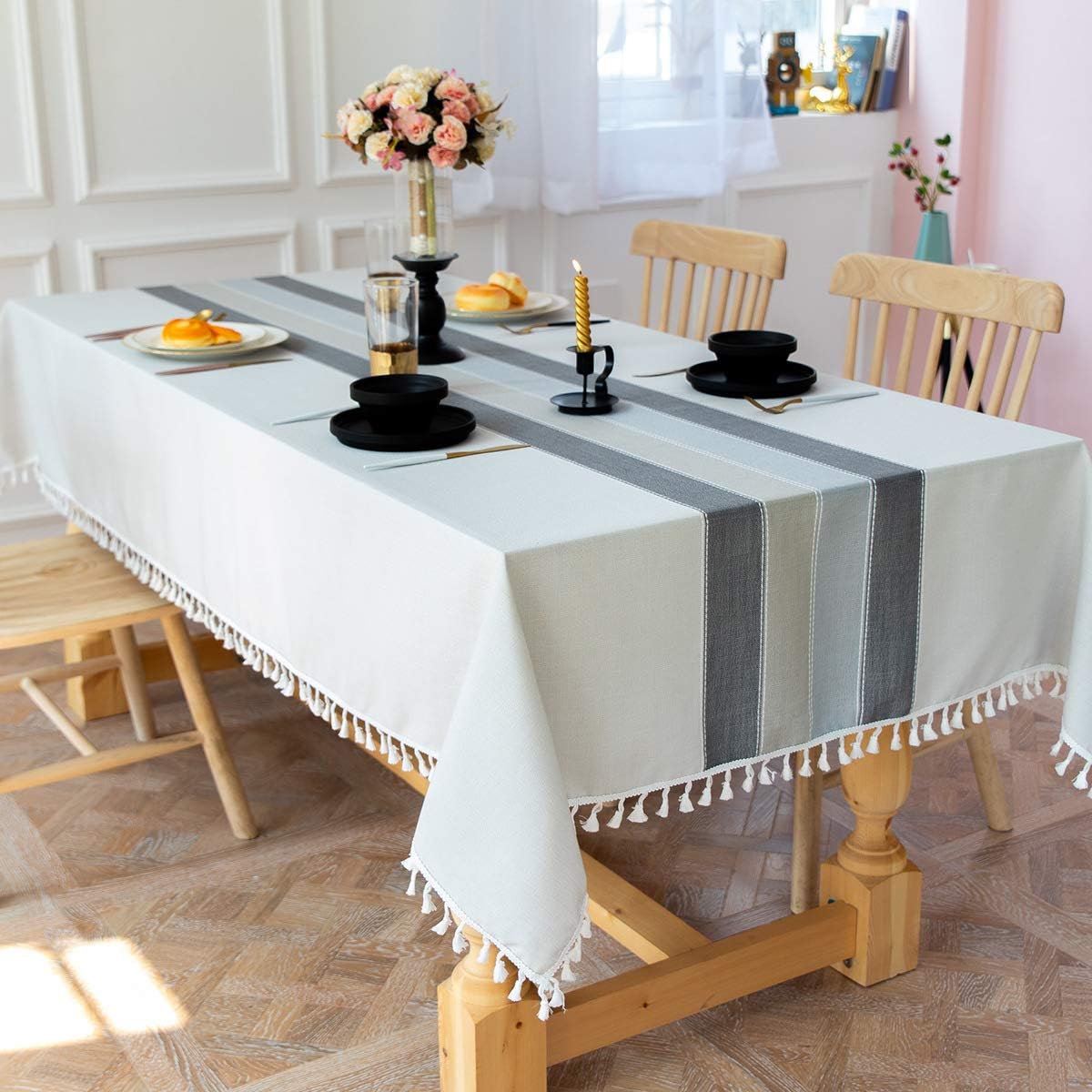 OstepDecor Tablecloth, Rectangle Table Cloth for 4 ft Table, Cotton Linen Tablecloths, Table Cover for Kitchen Dinning Room Party, Rectangle/Oblong, 55 x 70 Inch, 4-6 Seats, White: Home & Kitchen