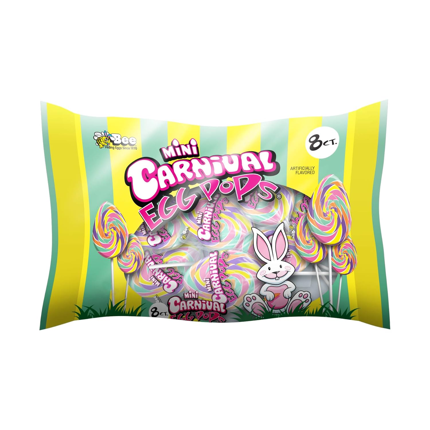 Easter Mini Carnival Rainbow Egg Pops, 3.3 Ounce, 8 Lollipops Lay Down Bag 24