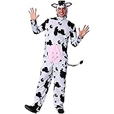 Men's Cow Costume - Plus Size Adult Jumpsuit with Hood & Faux-Fur Details