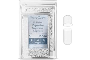 PureCaps USA - Empty Vegetarian Vegan Pullulan Pill Capsules Size 0 | 10,000 Separated Pills| Clear| Non-GMO Certified | SLS, Gluten, Preservative Free