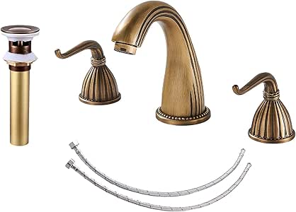 Grifo para fregadero de baño con 3 agujeros y asas dobles de latón