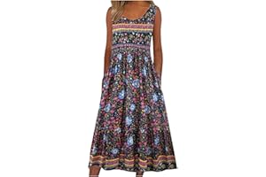 QotLoyi Sleeveless Summer Dresses for Women 2024 Casual Floral Boho Dresses Loose Flowy Beach Sundress Midi Dress with Pocket