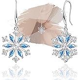 Sterling Silver Snowflakes Earrings for Women Hypoallergenic Sparkly Blue Cubic Zirconia Drop Dangle Earrings Christmas Winter Gifts for Her Wife Mom