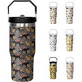 30oz Wolf Tumbler with Handle and Flip Straw, Stainless Steel Insulated Cup, Travel Coffee Mug Water Bottle, Birthday Mothers Day Chritmas Gifts for Women Animal Lovers