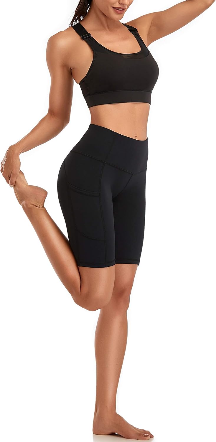 Oalka Women's Short Yoga Side Pockets High Waist Workout Running Shorts: Clothing