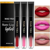 Amazon.com : MAKI YIKA 3Pc Matte Lipstick Makeup, Red Pink Nude ...
