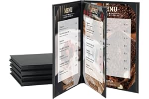 AMGSH 4 View 5 Pack Menu Holder Menu Covers 8.5" x 11" | Certification Holder Diploma Holder Black Leather Menu Sleeves Book Style for Restaurant Coffee Bars Wine List Fit for Letter Size Paper