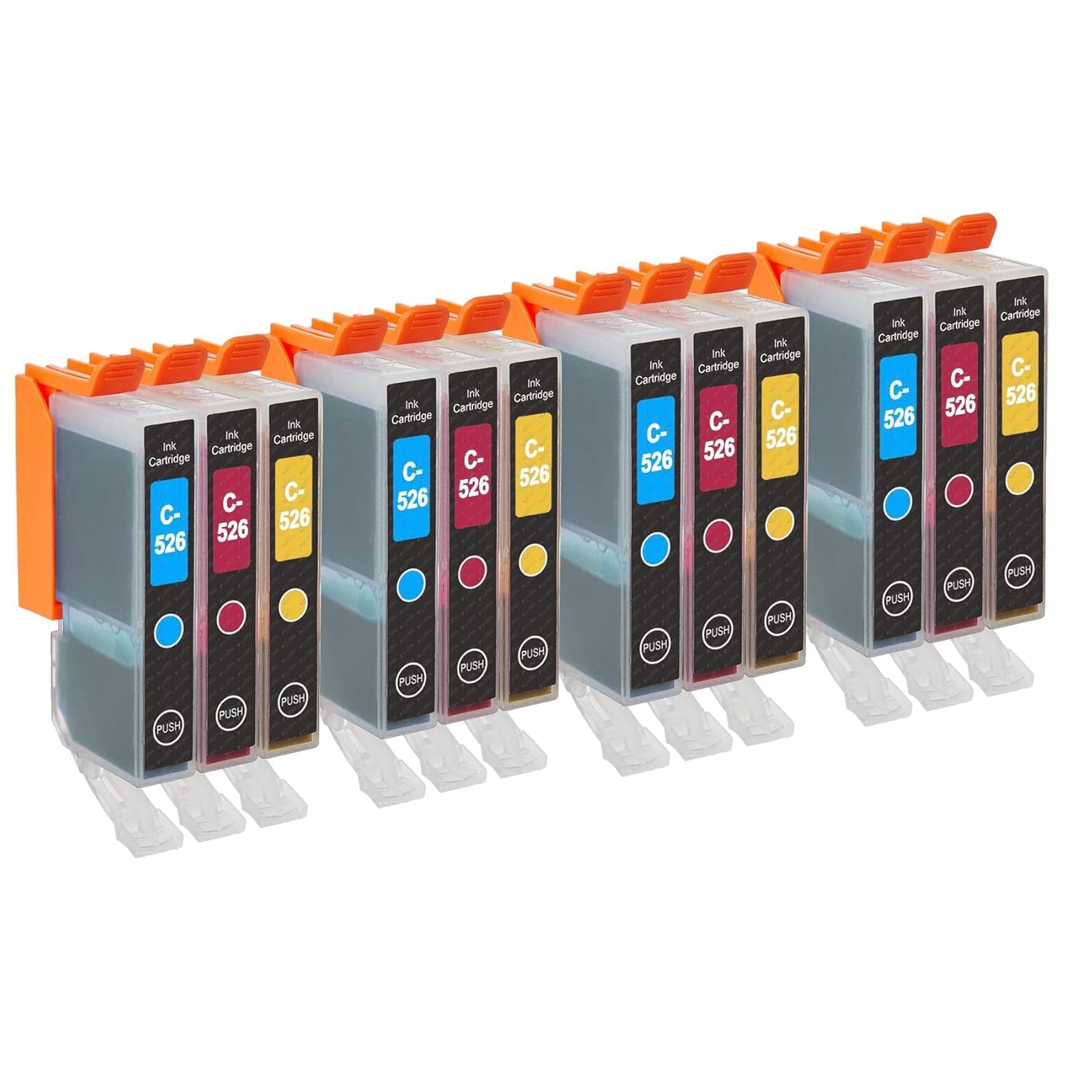 Go Inks C/M/Y Set of 3 Ink Cartridges to replace Canon CLI-526 Compatible / non-OEM for PIXMA Printers (12 Pack), High Capacity (XL)