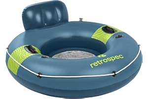 ﻿Retrospec Weekender Float River Tube for Lakes, Rivers, and Pools ﻿with 2 Cup Holders, Built-in Backrest and Wrap Around Gr