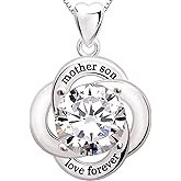 ALOV Jewelry Sterling Silver mother son love forever Cubic Zirconia Pendant Necklace