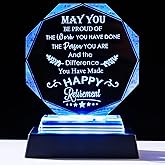 YWHL Retirement Gifts for Men Women 2025 Happy Retirement Gifts with LED Base Crystal Keepsakes Retired Plaque Gift for Retiree Teacher Police Firefighter Nurse Coworker Doctor Friends