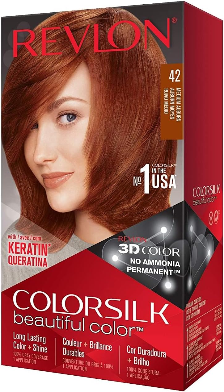 Revlon Colorsilk 42 Medium Auburn Ammonia-Free Hair Color Permanent 100% Grey