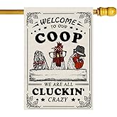ZAEW Funny Farm Chicken Coop Slogan House Flag Burlap 28X40 Inch Vertical Double Sided Outside Yard Holiday Outdoor Farmhouse Decoration