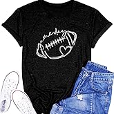 Football Shirts for Women Game Day T Shirts Football Outfits Funny Graphic Tee Casual Short Sleeve Tee Shirts