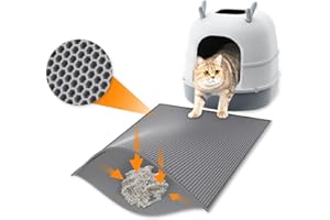 Garoopion Cat Mat for Litter Box, EVA Litter Trapping Mat, Double Layer Honeycomb Holes Design 24" X 15", Gray