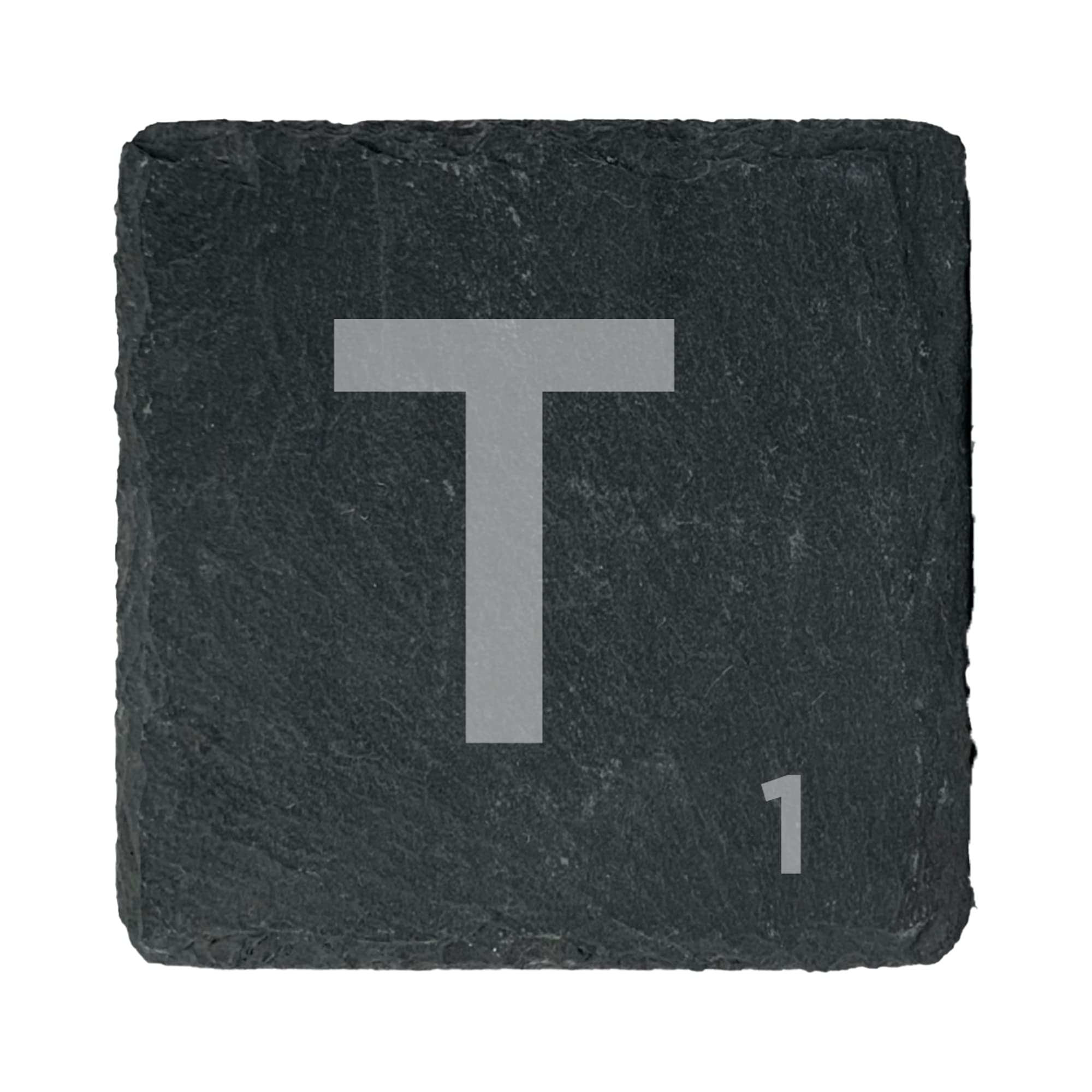 eBuyGB Scrabble Drinks Coasters, Square Slate Coaster, Individual Alphabet Letters, Scrabble Tiles with Score Marks - Personalise Your Own Scrabble Words (T)