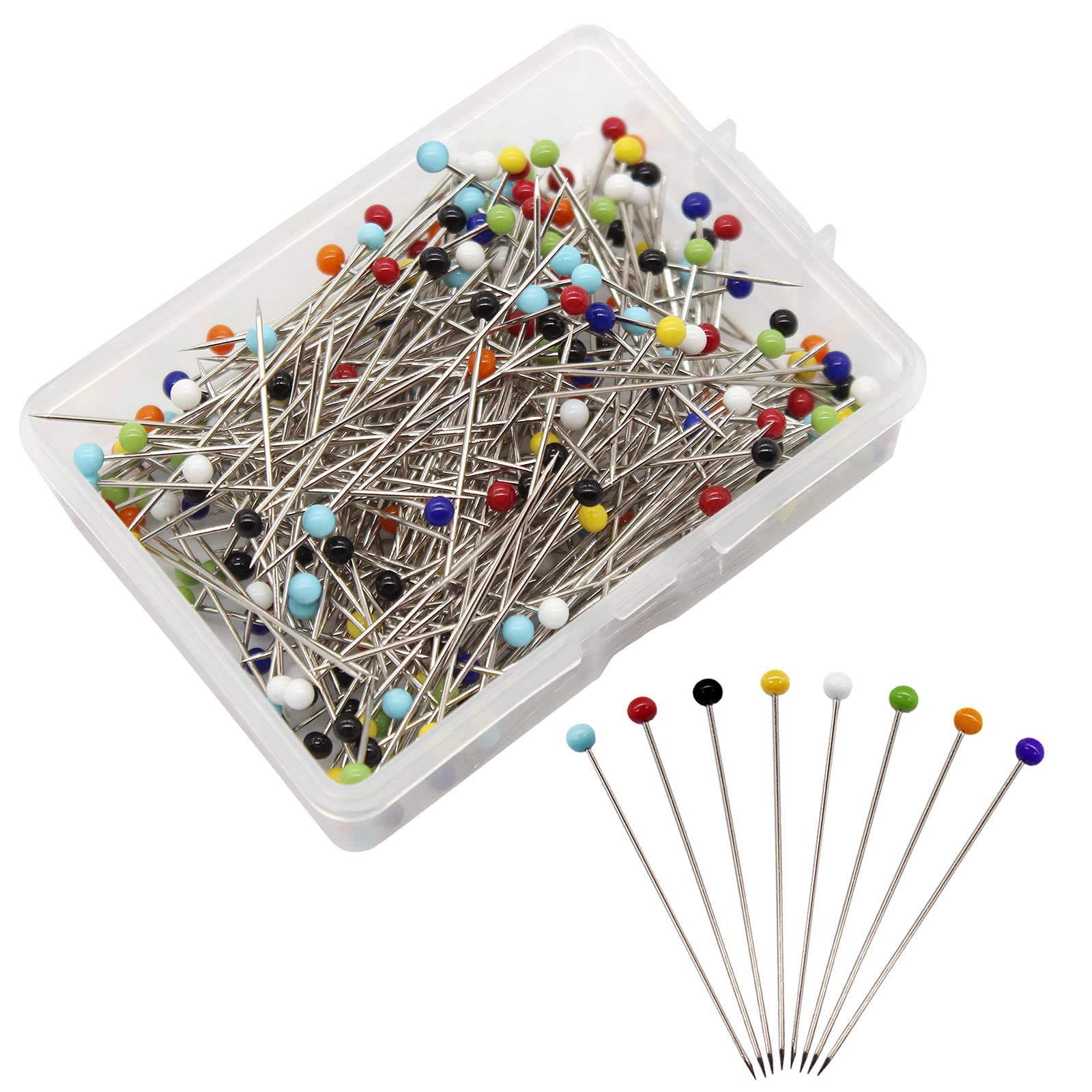 Photo 1 of Benvo 250Pcs 1.5 Inch Sewing Pins with Glass Pearl Head Pins Straight Quilting Pins Multicolor Ball Head Pins with Hanging Plastic Contain Box for Fabric Dressmaker Jewelry Decoration