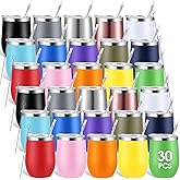 30 Pieces 12 oz Stainless Steel Wine Tumbler Bulk Double Wall Vacuum Insulated Wine Glasses with Lids and Straws Travel Mugs Coffee Tumbler Cups for Wedding Birthday Party Favor Gifts (Multi Colors)