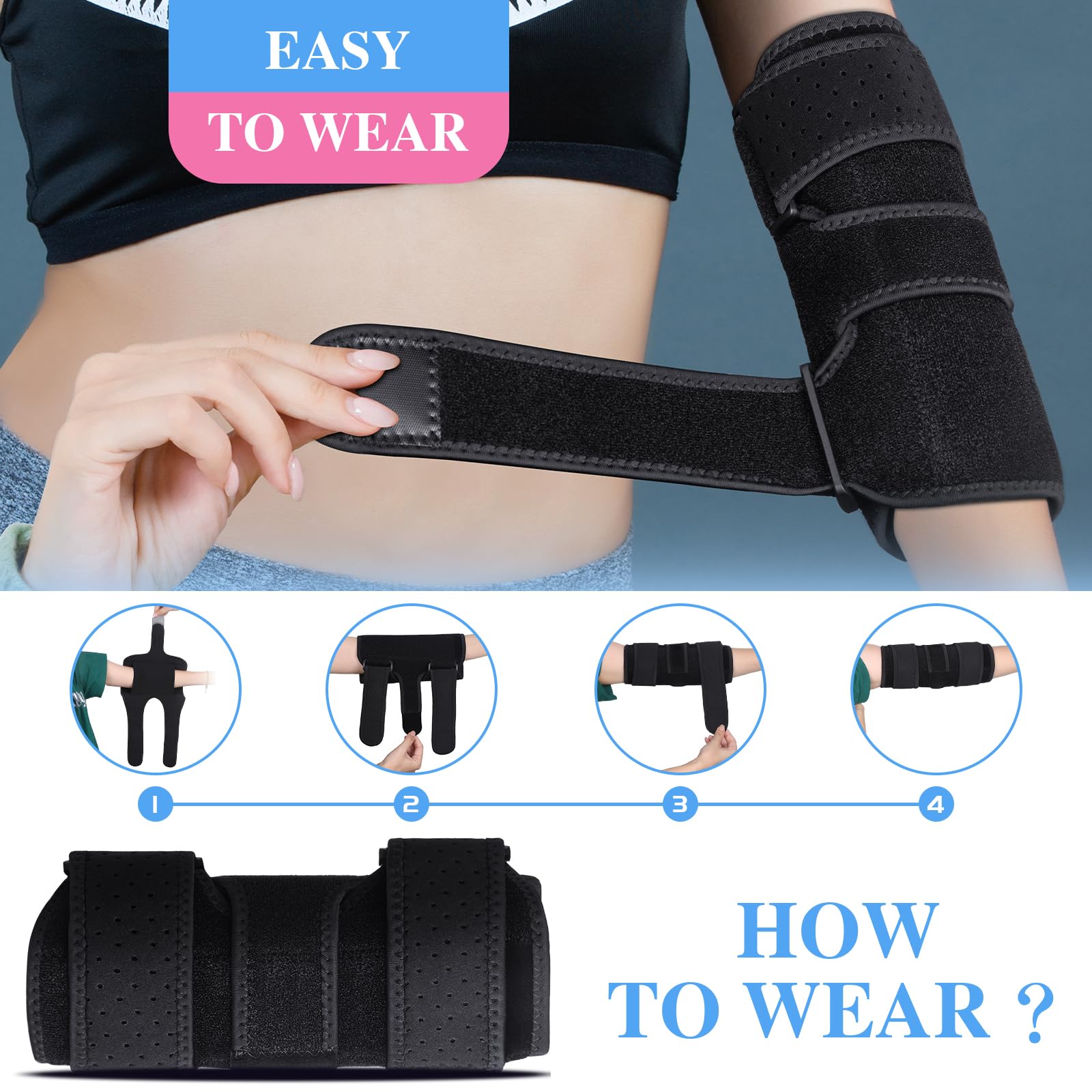 Elbow Brace, Elbow Splint for Cubital Tunnel Brace for Sleeping-Immobilizer for Ulnar Nerve Brace Elbow Pain fit Men & Women