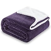 SOCHOW Waffle Sherpa Fleece Throw Blanket, Super Soft Fuzzy Warm, Lightweight Fluffy Reversible Plush Blanket for Bed Sofa Couch, 50 x 60 Inches Dark Purple