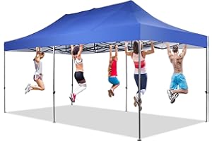 GDY 10x20 ft Instant Pop up Canopy, Folding Heavy Duty Height Adjustable Shelter Gazebos with Wheeled Bag,Blue.