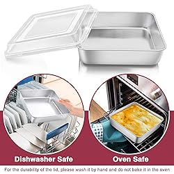 P&P CHEF Square Baking Cake Pan with Lid, Stainless