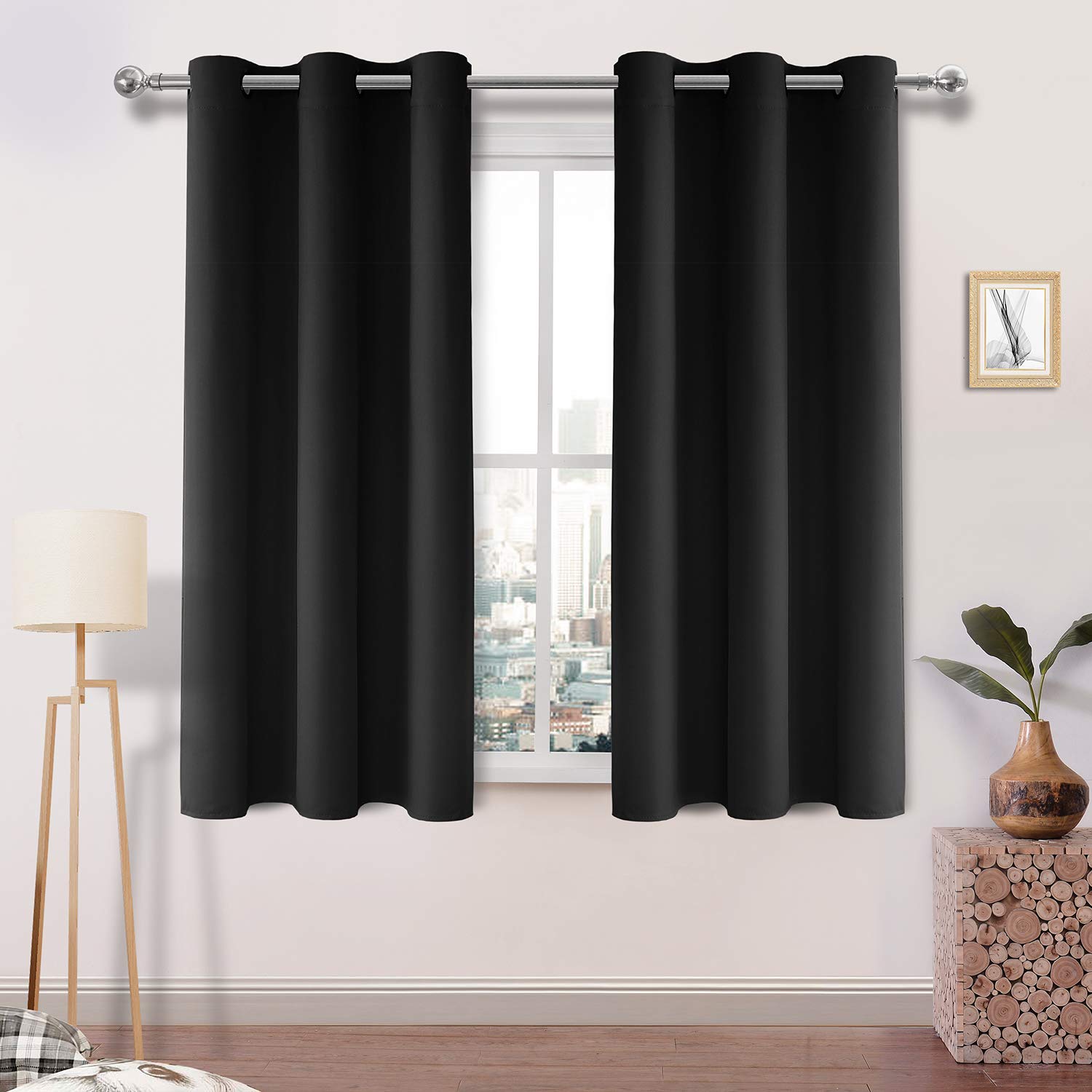 DWCN Black Blackout Curtains for Bedroom, Thermal Drapes 54 Inches Long, Room Darkening Living Room Curtain - W42 x L54 Inch 2 Panels, Black