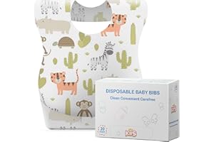 KIIS Disposable Baby Bibs for Travel - Paper Bibs for Infant, Toddlers & Kids - Travel & Daycare Essentials, 20 Count