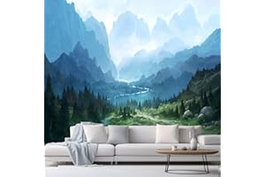Apdidl Forest Tapestry for Bedroom Aesthetic Nature Foggy Mountain Tree Wall Tapestry Landscape Backdrop Green Woodland Scenery Wall Hanging Mural for Living Room Ceiling Decor (51'' x 60'')