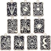 SUNNYCLUE 20PCS 10 Styles Tarot Charms Bulk Divination Halloween Gothic Magic Tarot Card Enamel Black Gold Amulet Lucky Charm for Jewelry Making DIY Earrings Bracelet Necklace Craft