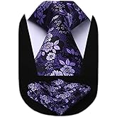 HISDERN Men Floral Ties Woven Classic 3.4" Necktie Set Formal Tie Pocket Square for Wedding with Handkerchief Gift Box