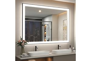 SMIROR Black LED Bathroom Mirror 50x40, Lighted Vanity Mirrors with Lights, Dimmable, Anti-Fog, Memory, Shatterproof (Real Front Lights + Backlit)