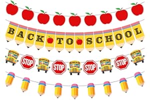 BISWITER 4Pcs Back to School Banner Decorations Welcome Back to School Banner Decor for Classroom with Pencil School Bus Banner NO-DIY Back to School Party Decorations