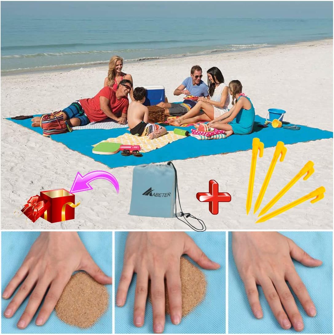 ABETER Sand Free Beach Mat Blanket Sand Proof Magic Sandless Sand Dirt & Dust Disappear Fast Dry Easy to Clean Waterproof Rug Avoid Sand Dirt and Grass Keep Everything Clean